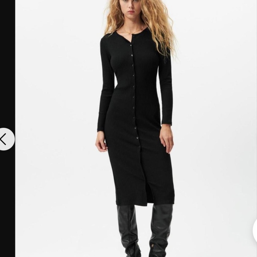 Zara Black Ribbed Button-Front Midi Dress - Picture 5 of 8